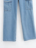 LIANAA Washed Blue Pocket Decorated High Waist Wide-leg Jeans